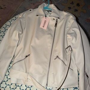 Cream Oversized Leather Biker Jacket NWT